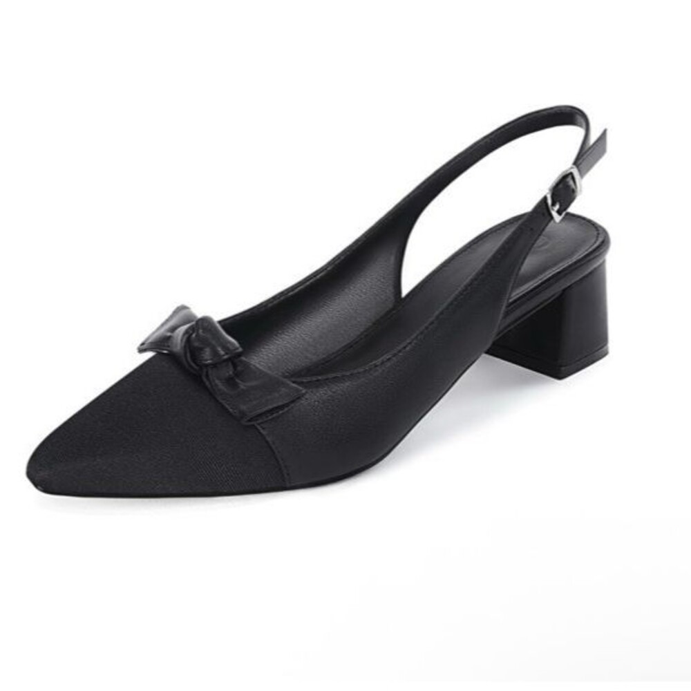 NEW Coutgo Women's 9.5 Pointed Toe Chunky Slingback Bow Low Heels Shoes